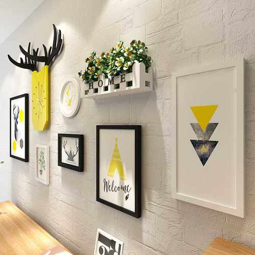 北欧简约创意装饰画相框墙鹿头挂表画框组合客厅餐厅墙面壁挂饰品 - 图2