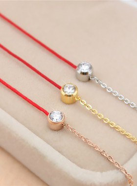 时尚简约红绳手链男女轻奢小众精致钛钢玫瑰金编织手绳饰闺蜜百搭