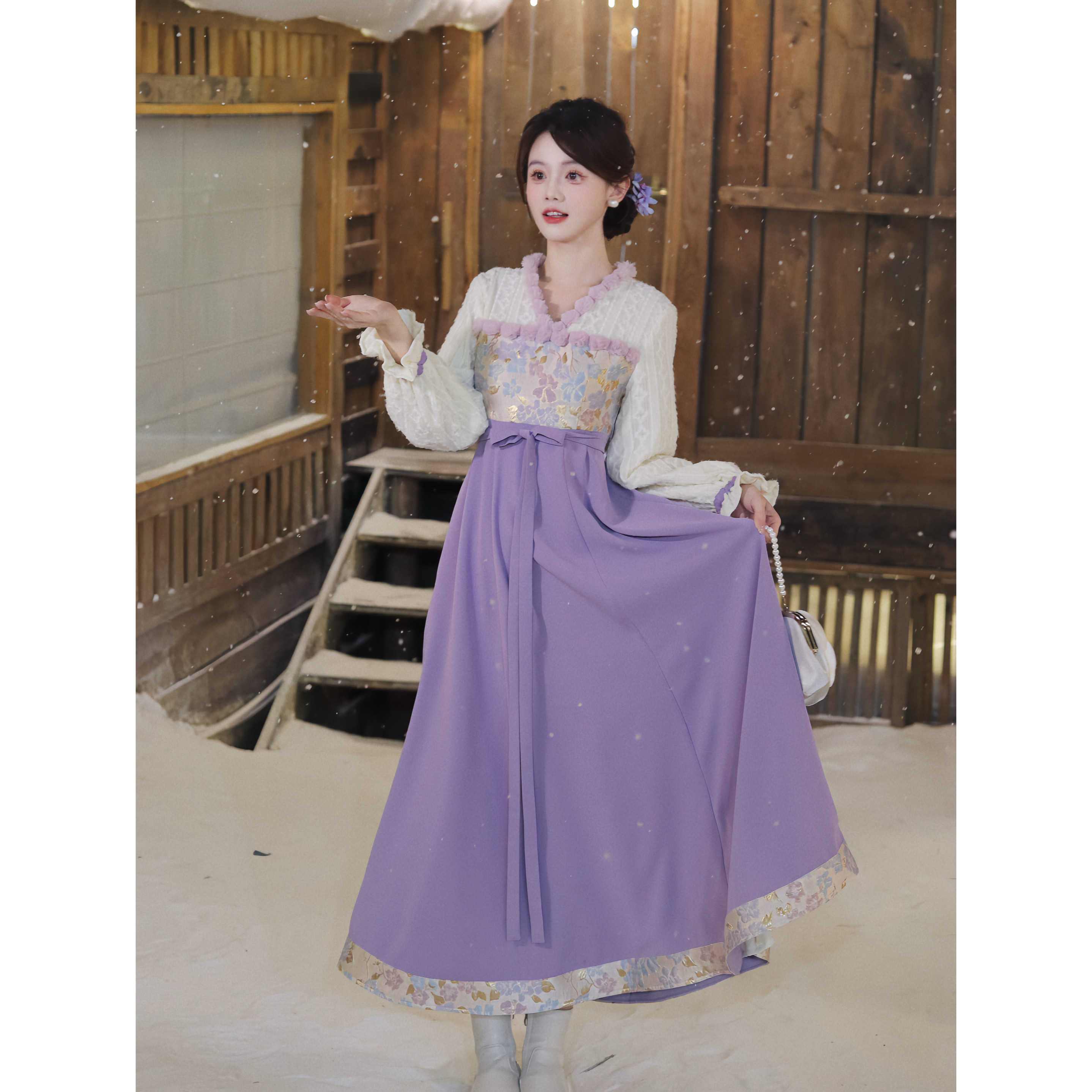 瑶西【暮色琉璃】冬季新款暮色紫织金浮雕提花新中式国风加厚连裙,淘宝优惠券,粉丝福利购,淘宝优惠卷