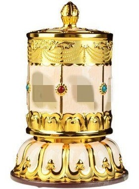 德田新款电动转轮手拉插电转筒密宗彩绘合金家用装U饰转桶摆件大