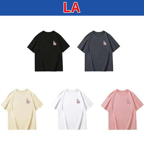 LA官方正品2026新款落肩袖短袖T恤男女同款宽松潮牌印花 - 图0