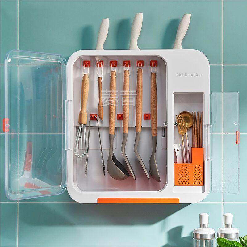 防尘多功能厨房放餐具收纳盒筒筷子勺子锅铲置物架壁挂式篓笼带盖,淘宝优惠券,粉丝福利购,淘宝优惠卷