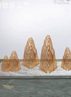 定制抽象铁艺假山摆件酒店大堂会所庭院客厅金属工艺落地造景装饰