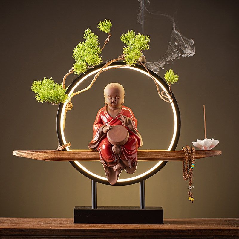 陶瓷小和尚创意摆件灯圈禅意人物小沙弥客厅玄关办公桌茶桌装饰品,淘宝优惠券,粉丝福利购,淘宝优惠卷