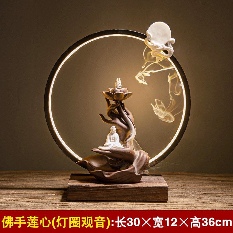 禅意倒流香炉陶瓷灯摆件创意玄关装饰家用客厅办公室檀香沉香薰炉,淘宝优惠券,粉丝福利购,淘宝优惠卷