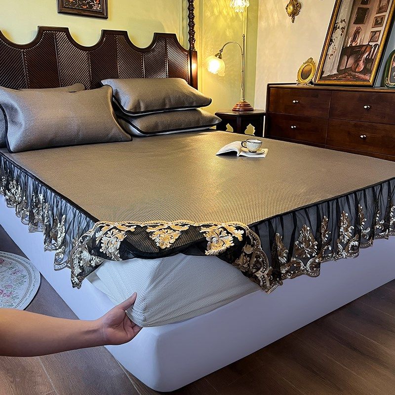 德国高端冰丝凉席床笠款三件套藤席可折叠水洗空调软席子床垫罩,淘宝优惠券,粉丝福利购,淘宝优惠卷