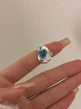 高级感珐琅滴油个性夸张戒指嘻哈甜酷冷淡风眼睛闪钻W食指戒指环