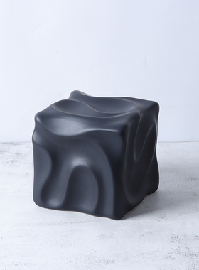 现代法式a轻奢方体褶皱冰块金银色陶瓷摆件家居样板房会所酒店饰