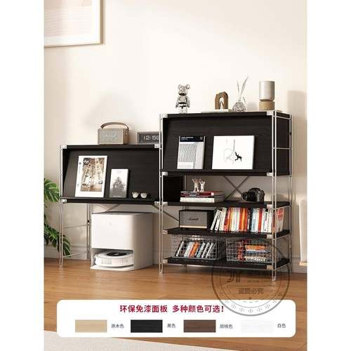 黑色置物架包豪斯风储物架家用扫地机器人收纳柜子客厅落地咖啡柜 - 图3