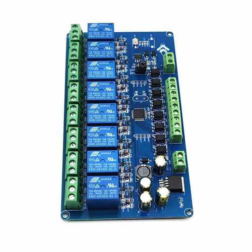 Modbus RTU八路继电器模块 RS485/TTL UART  8路输入输出 - 图1