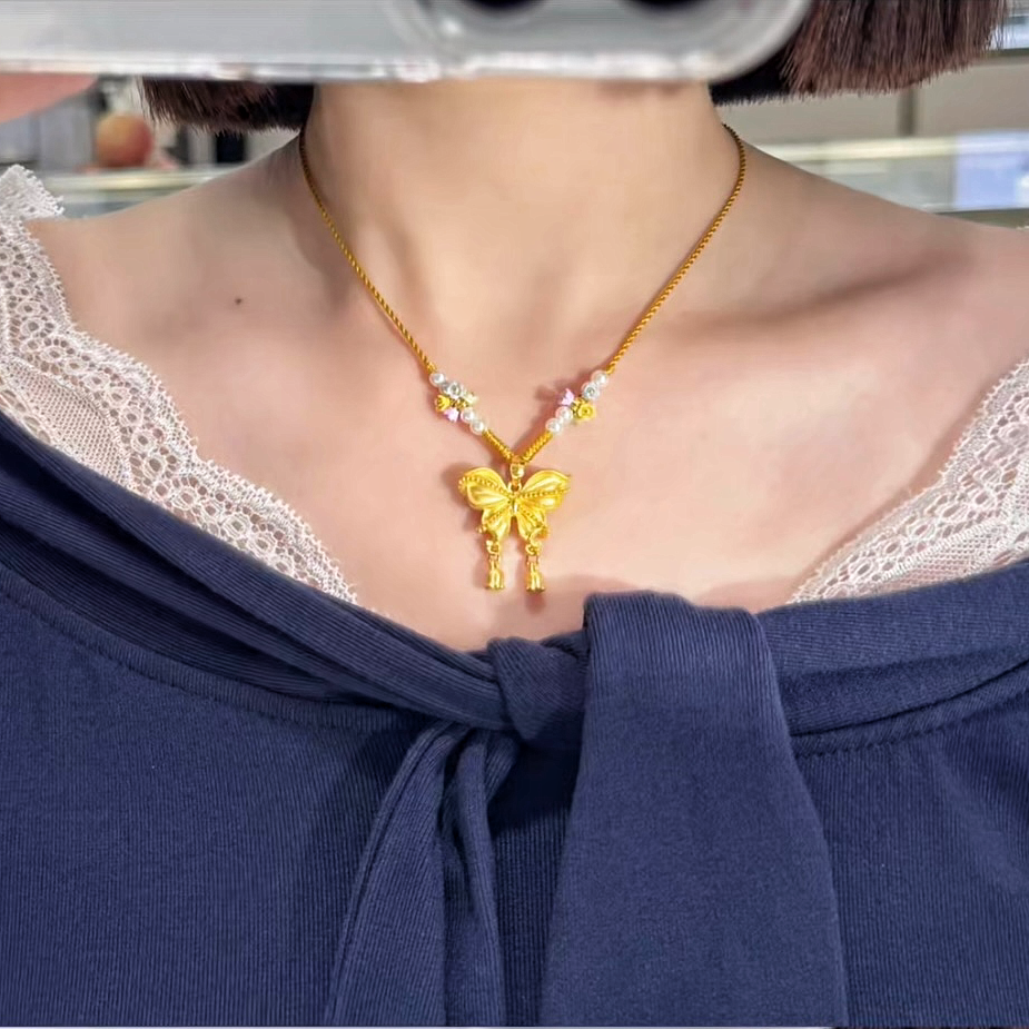 希曼汀黄金蝴蝶吊坠女999足金在逃公主编织绳项链生日礼物送女友,淘宝优惠券,粉丝福利购,淘宝优惠卷
