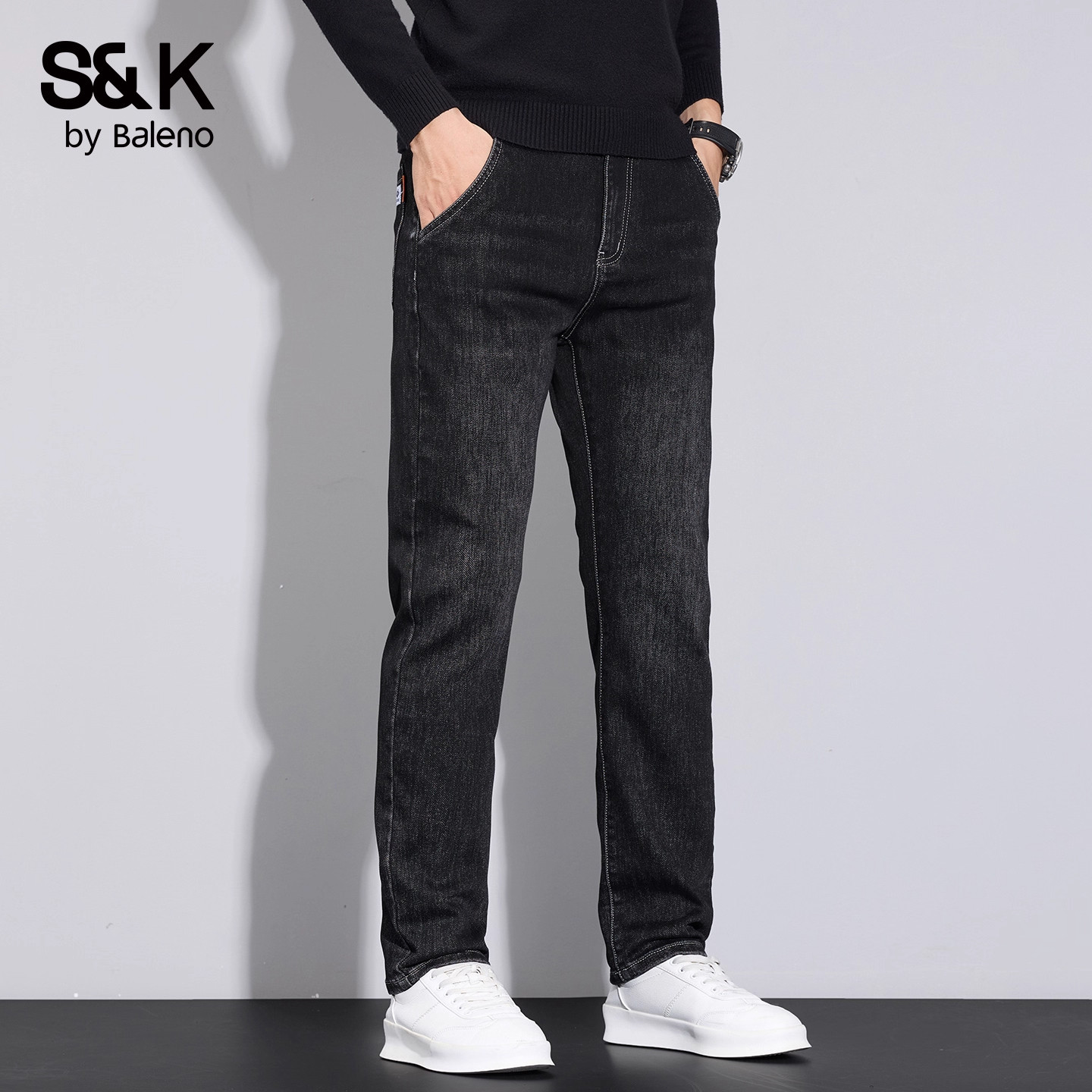 班尼路SK加绒加厚牛仔裤男2025秋冬季新款宽松时尚水洗直筒裤子男,淘宝优惠券,粉丝福利购,淘宝优惠卷