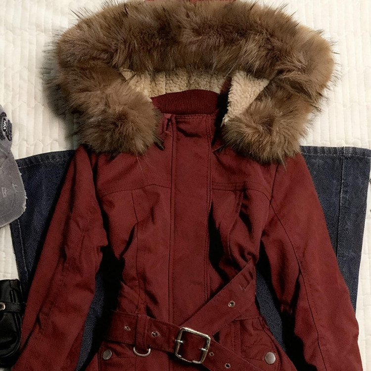 复古红色vintage毛领连帽外套女秋冬季新款设计感小众派克服上衣,淘宝优惠券,粉丝福利购,淘宝优惠卷