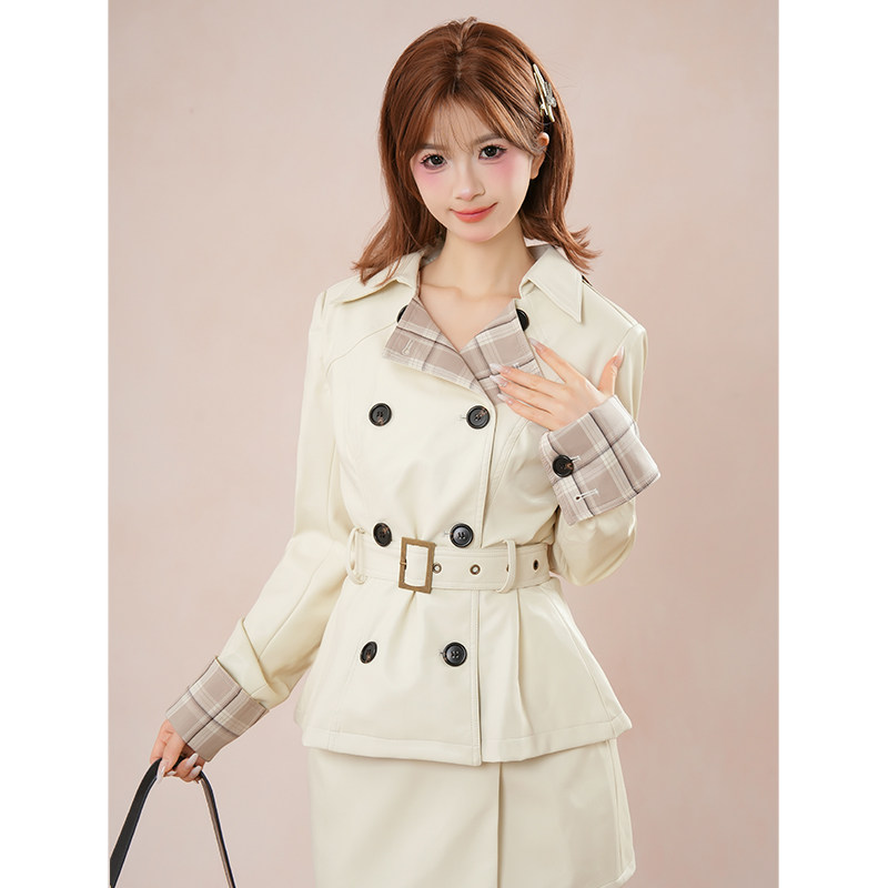 法式气质高级感千金感拼接格纹双排扣风衣外套+半身裙套装女秋季,淘宝优惠券,粉丝福利购,淘宝优惠卷