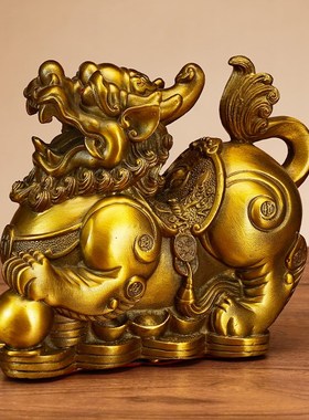 纯铜金钱貔貅摆件公母一对客厅镇宅招财I办公室店铺开业铜皮丘聚