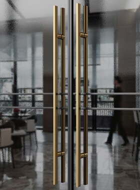 现代极简有框玻璃大门拉手不锈钢黑色实心卡脚酒店包厢实木门把手