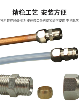 外螺纹硬管接头M6M8一分牙两分牙全金属快拧接头特氟龙金属管接头