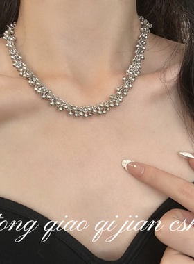 圆球串珠项链个性金属风锁骨链