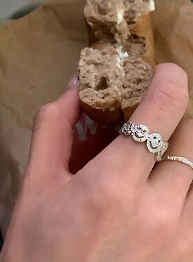 素圈熔岩笑脸珍珠戒指女ins风