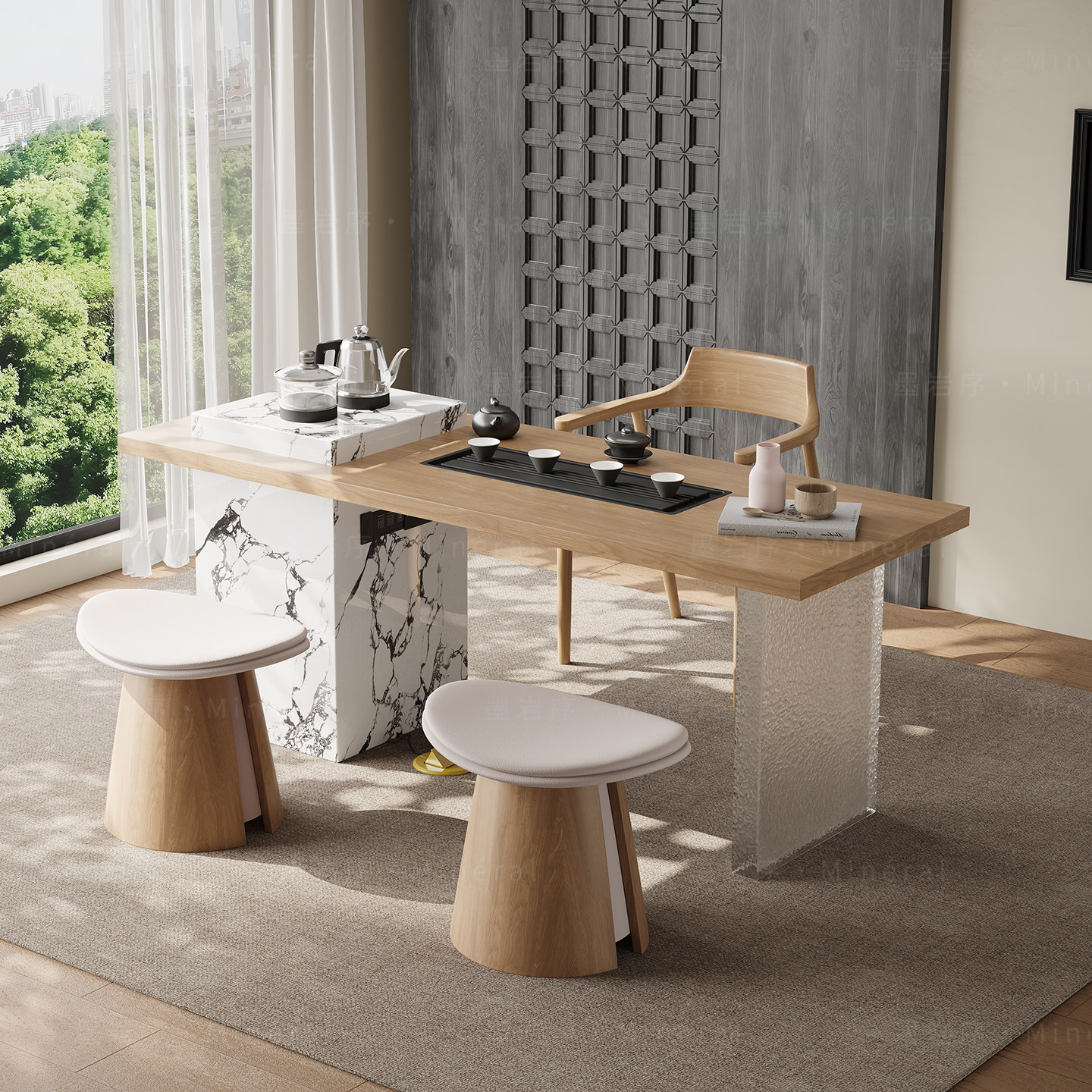 意式茶桌洞石小茶台轻奢极简客厅小型高级感泡茶桌岩板阳台茶桌椅,淘宝优惠券,粉丝福利购,淘宝优惠卷