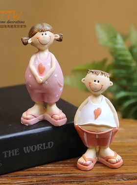 夏日甜心情侣树脂摆件 粉桃人字拖家居礼物