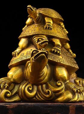 纯黄铜三代龟摆件 长寿乌龟家居办公风水装饰工艺礼品摆饰 过大寿