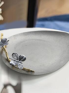 现代轻奢金属双层蛋糕盘银色不锈钢水果盘托 托盘家居饰品收纳盘