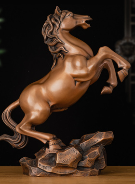 紫铜马到成功摆件玄关书房办公室桌面装饰跃马红铜工艺品开业礼品