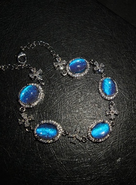 银层闪蝶创意蓝闪复古十字架银手链生日礼物创意手工首饰成品