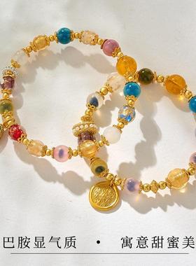 杭州灵隐金箔琉璃糖心玛瑙黄财神手串香灰瓷多宝气质多巴胺手链女