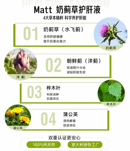 Matt Italian Milk Thistle Liver Liquid ນຳເຂົ້າຈາກອິຕາລີຢ່າງເປັນທາງການ