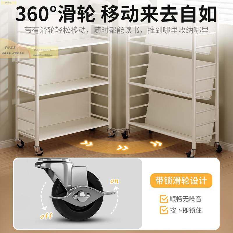 移动小推车置物架书架带轮铁艺架子收纳书桌旁落地可移动家用书柜 - 图1
