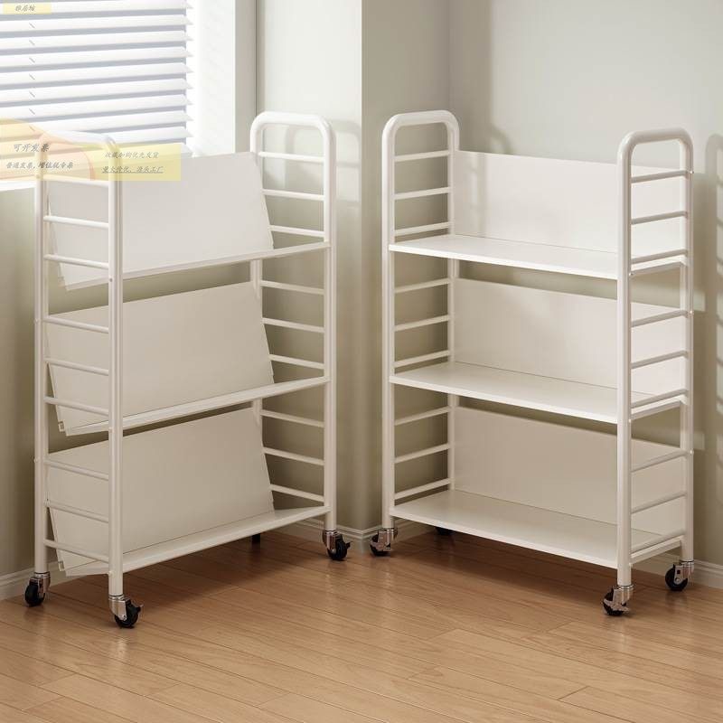 移动小推车置物架书架带轮铁艺架子收纳书桌旁落地可移动家用书柜 - 图3