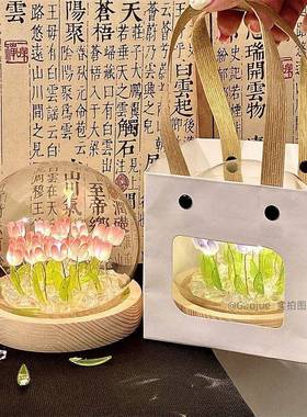 仿真郁金香花海小夜灯手工diy创意少女书房玄关卧室客厅桌面摆件