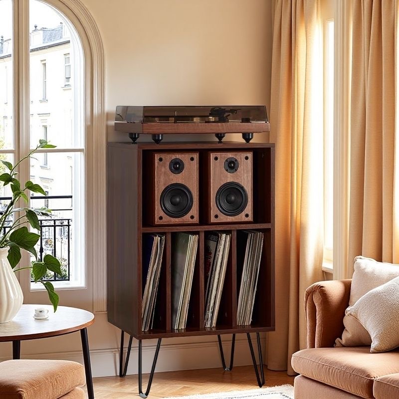 黑胶唱片机柜实木音响机柜音乐角柜功放机架收纳架杂志矮柜置物架 - 图1