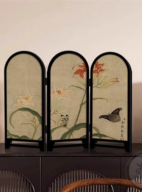 中式国风装饰画 划桌面小屏风摆件茶室饭厅布置画 划复古电视柜斗