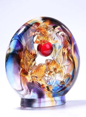 琉璃鸿运当头鱼招财摆件客厅办公室装饰品开业乔迁搬家高档礼物