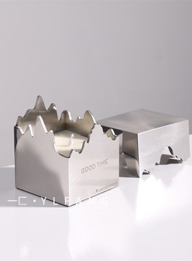 一匚现代简约几何体山峰不锈钢香薰 样板间售楼处会所卧室摆件