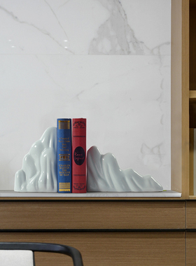 新中式创意假山书挡书靠书立陶瓷摆件石头办公室桌样板房软装饰品