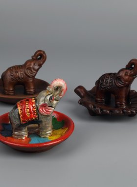 手工陶制彩绘大象立体香插香盘