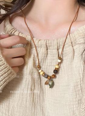 文艺少女~新中式干果橡果项炼ins森系秋冬百搭覆古吊坠毛衣炼配饰