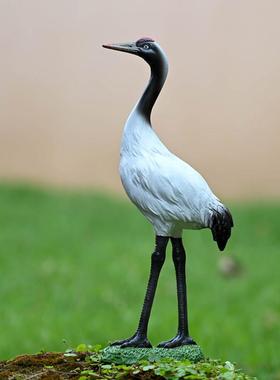 微景观人工白鹤摆件园林假山盆景景观装饰客厅入口树脂小鹤