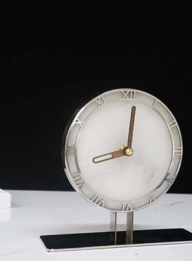 高档轻奢创意云石座钟摆件客厅装饰时钟样板间书房床头柜桌面台钟