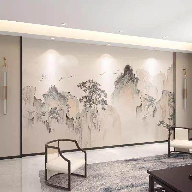 2024新中式意境山水壁布电视背景墙纸客厅沙发墙布酒店壁纸3d壁画,淘宝优惠券,粉丝福利购,淘宝优惠卷