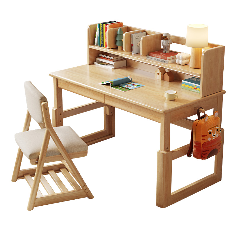 Children's lifting desk solid wood home baby learning desk and chair simple primary school student desk with bookshelf