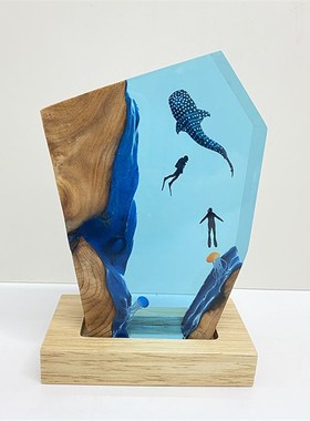 透明树脂高档家居饰品海洋鲸鲨艺术摆件小夜灯情侣中秋节日送礼物