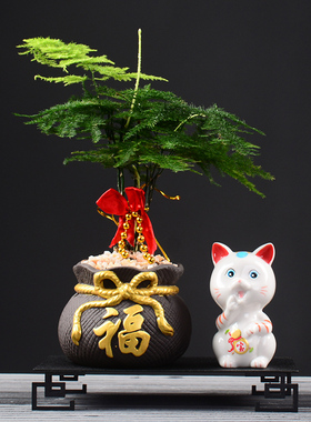 创意发财树盆栽绿植摆件家居饰品客厅电视柜办公桌面装饰玄关招财