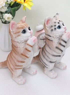 可爱祈愿橘猫狸花猫咪摆件家居客厅电视柜花园装饰品仿真动物造景