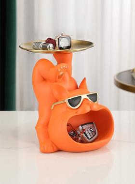 大嘴法斗犬钥匙收纳入户鞋柜玄关摆件乔迁送礼家居客厅桌面装饰品