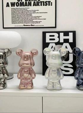 【高品质】28cm陶瓷电镀爱心熊客厅电视柜轻奢软装摆件装饰品摆设